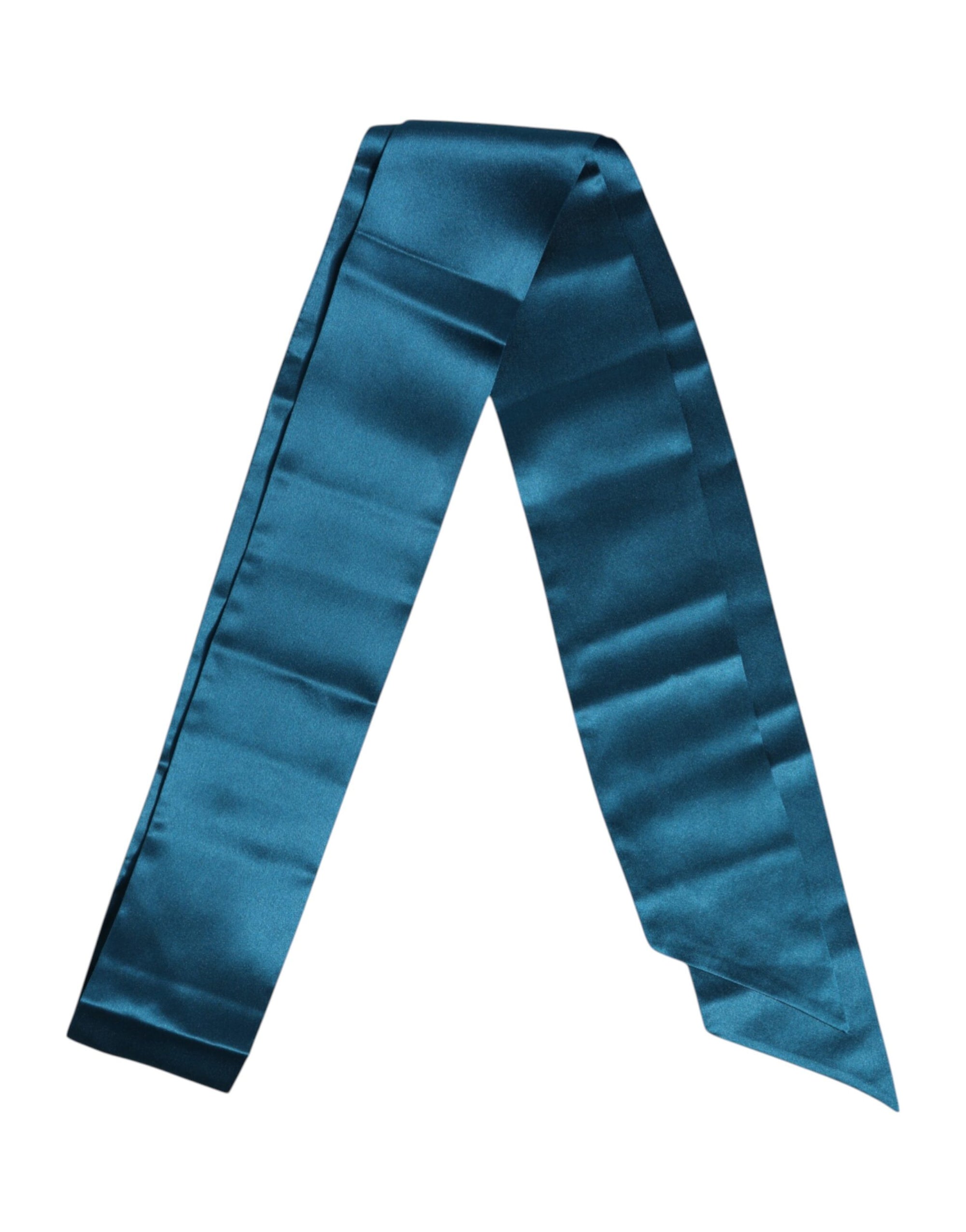 Dolce &amp; Gabbana Blue Satin Silk Skinny Foulard Wrap Scarf