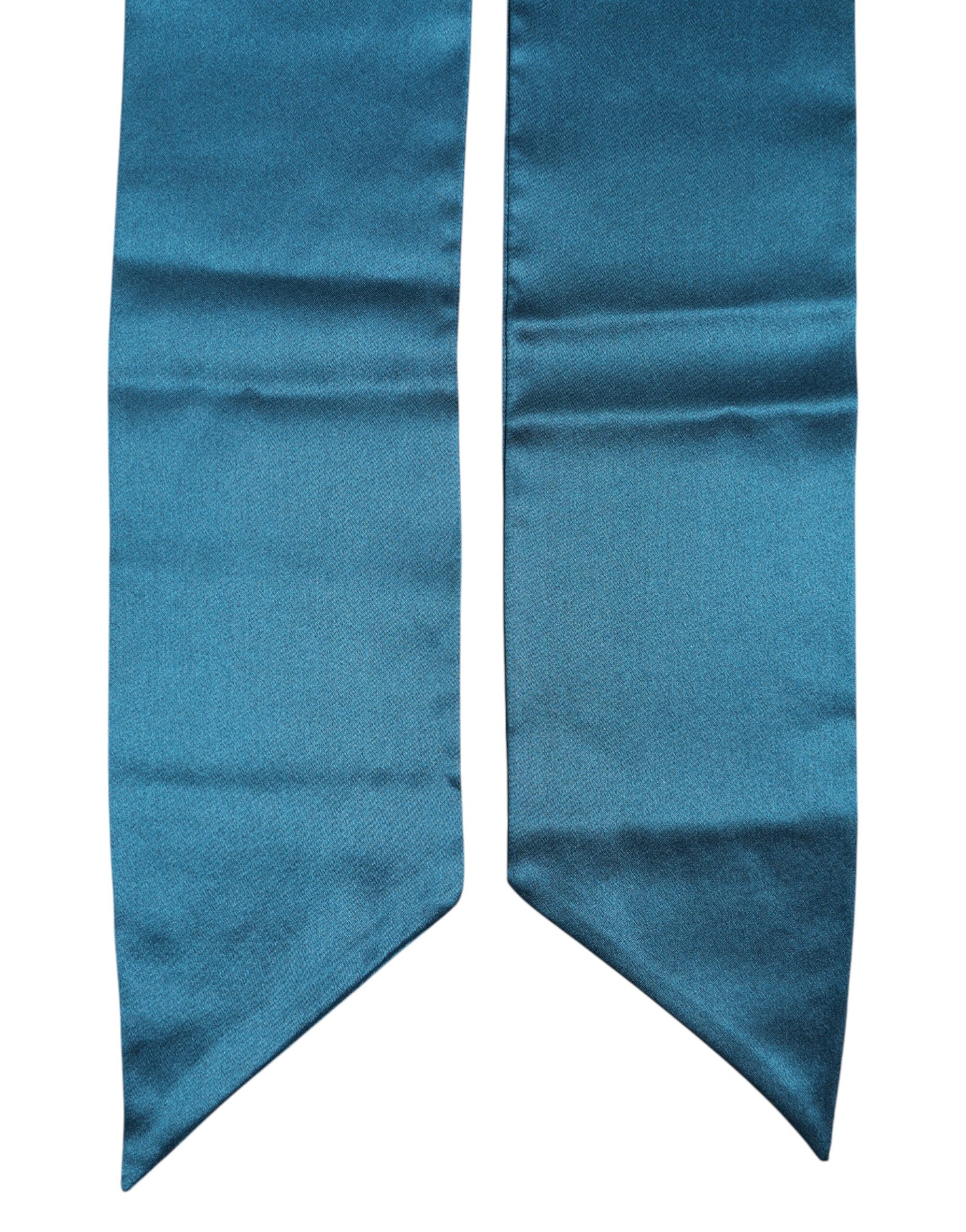 Dolce &amp; Gabbana Blue Satin Silk Skinny Foulard Wrap Scarf