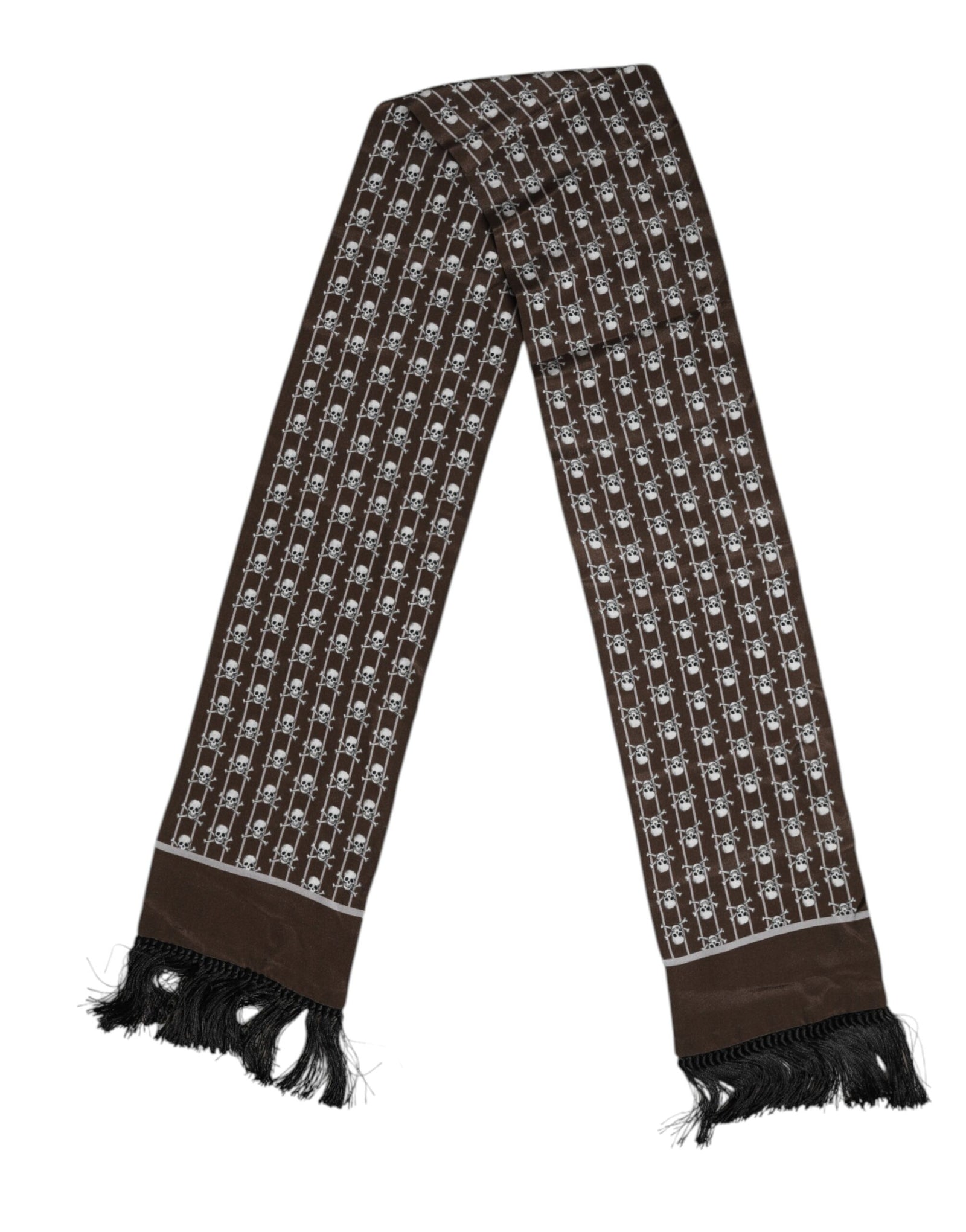Dolce & Gabbana Brown Skulls Print Fringes Men Foulard Scarf