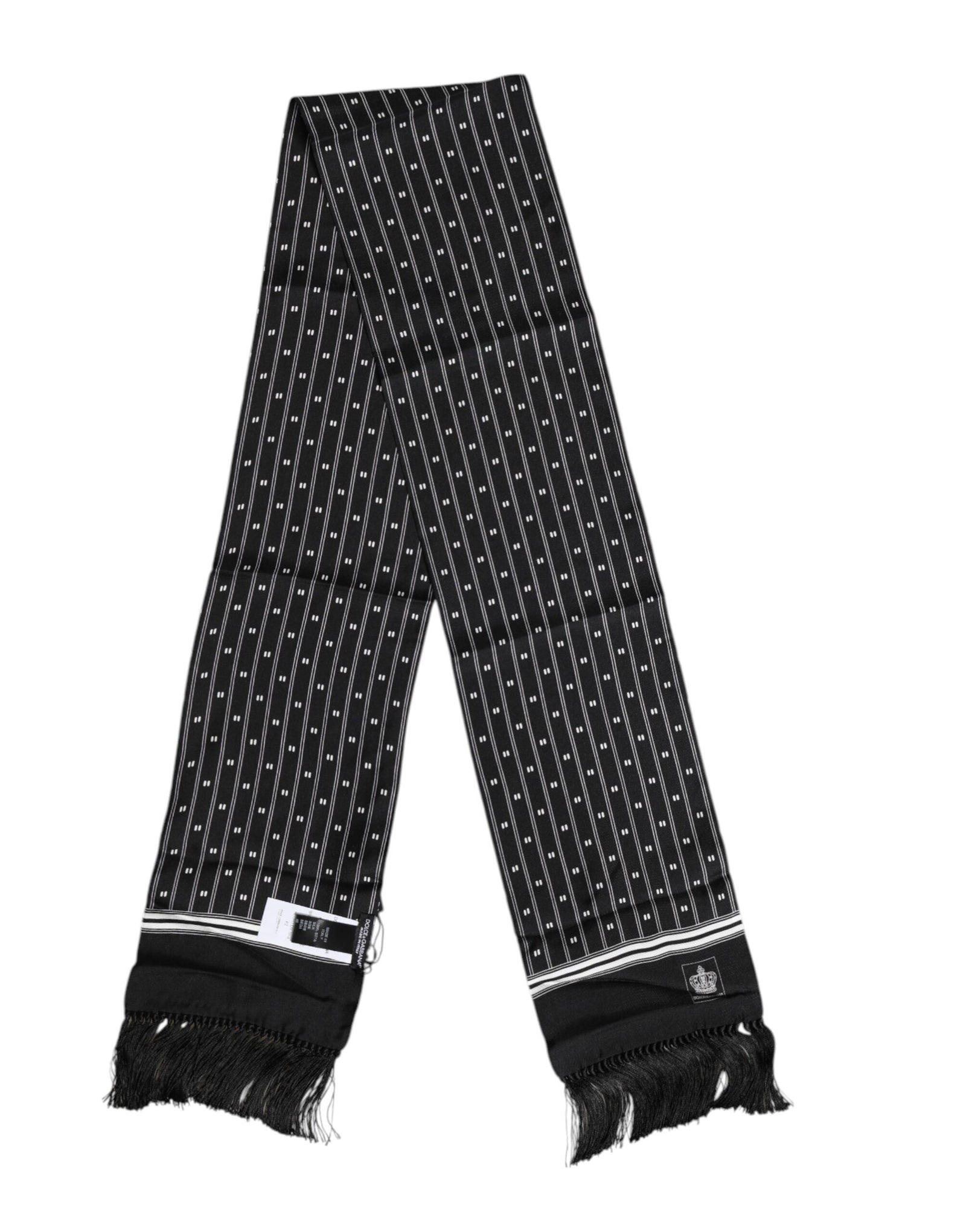 Dolce & Gabbana Black Silk Printed Fringes Men Foulard Scarf