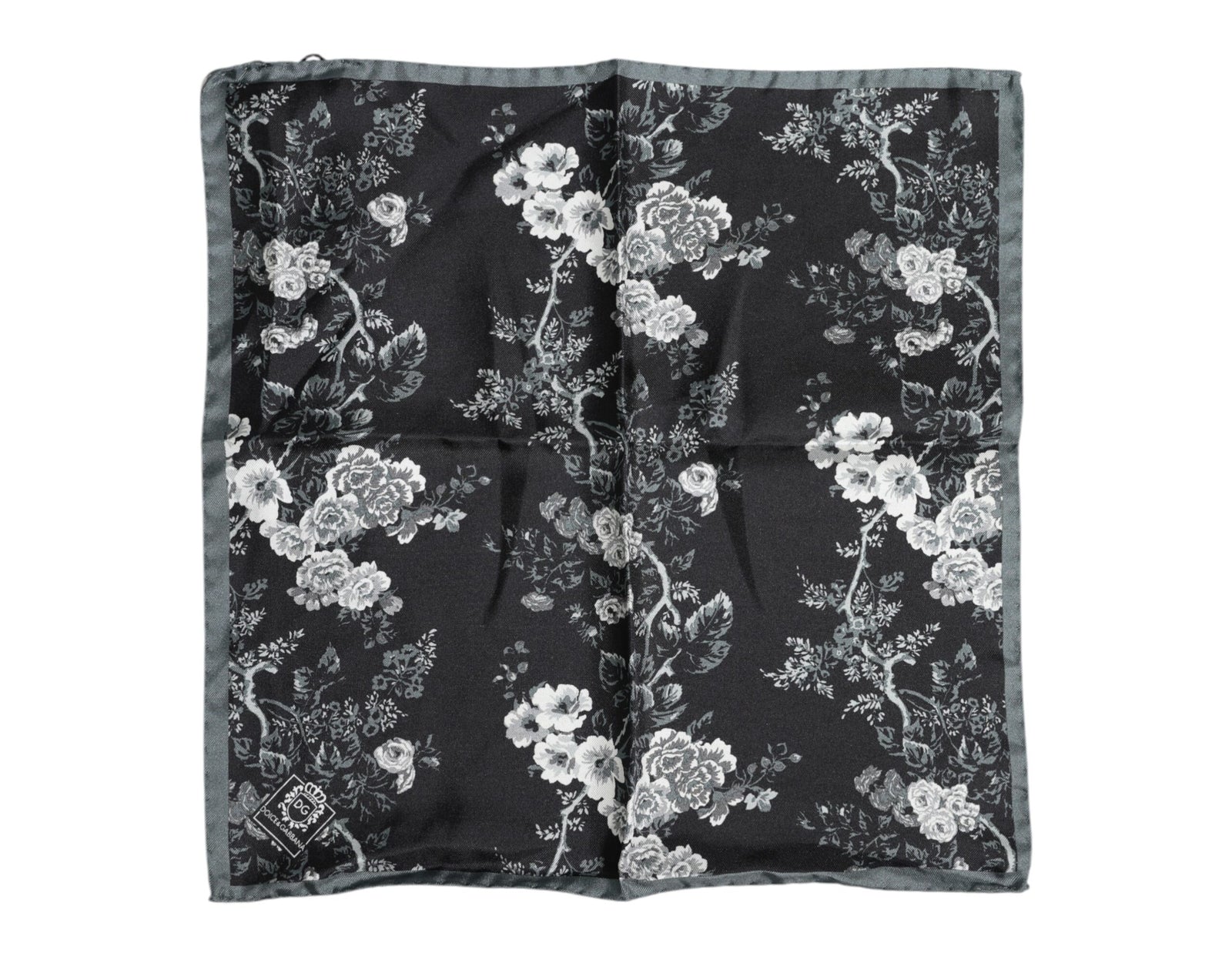 Dolce &amp; Gabbana Black Floral Silk Square Foulard Scarf