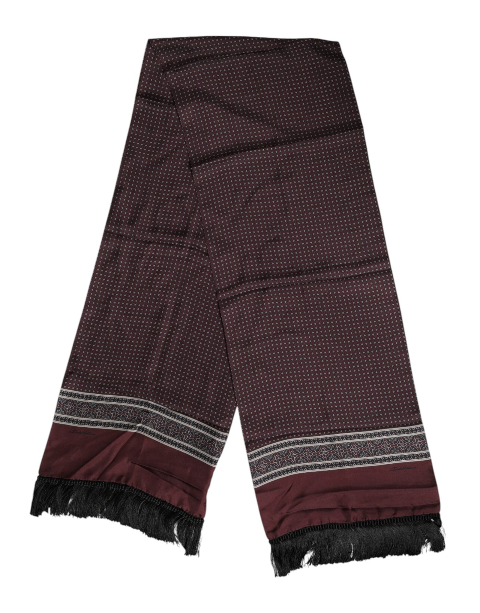 Foulard à franges en soie à pois marron Dolce & Gabbana