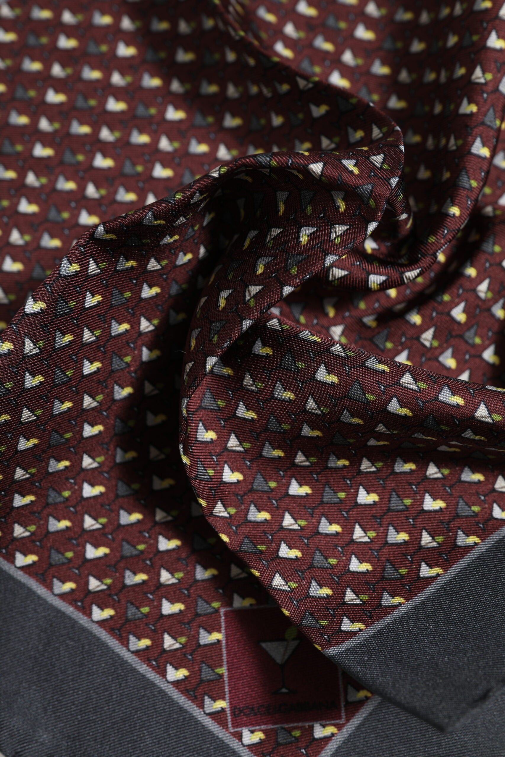 Dolce &amp; Gabbana Maroon Cocktail Silk Square Foulard Scarf