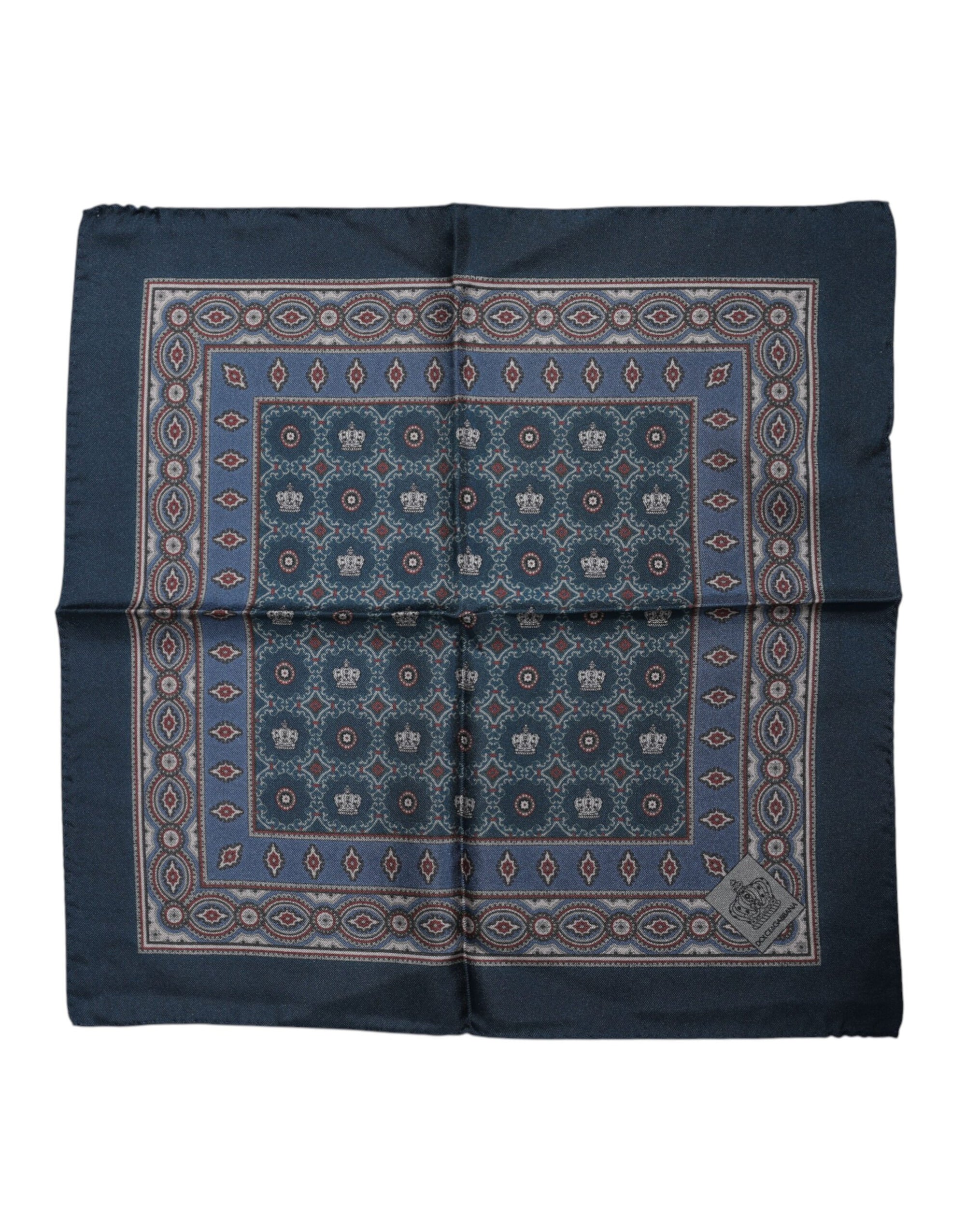 Dolce &amp; Gabbana Blue Printed Silk Square Men Foulard Scarf