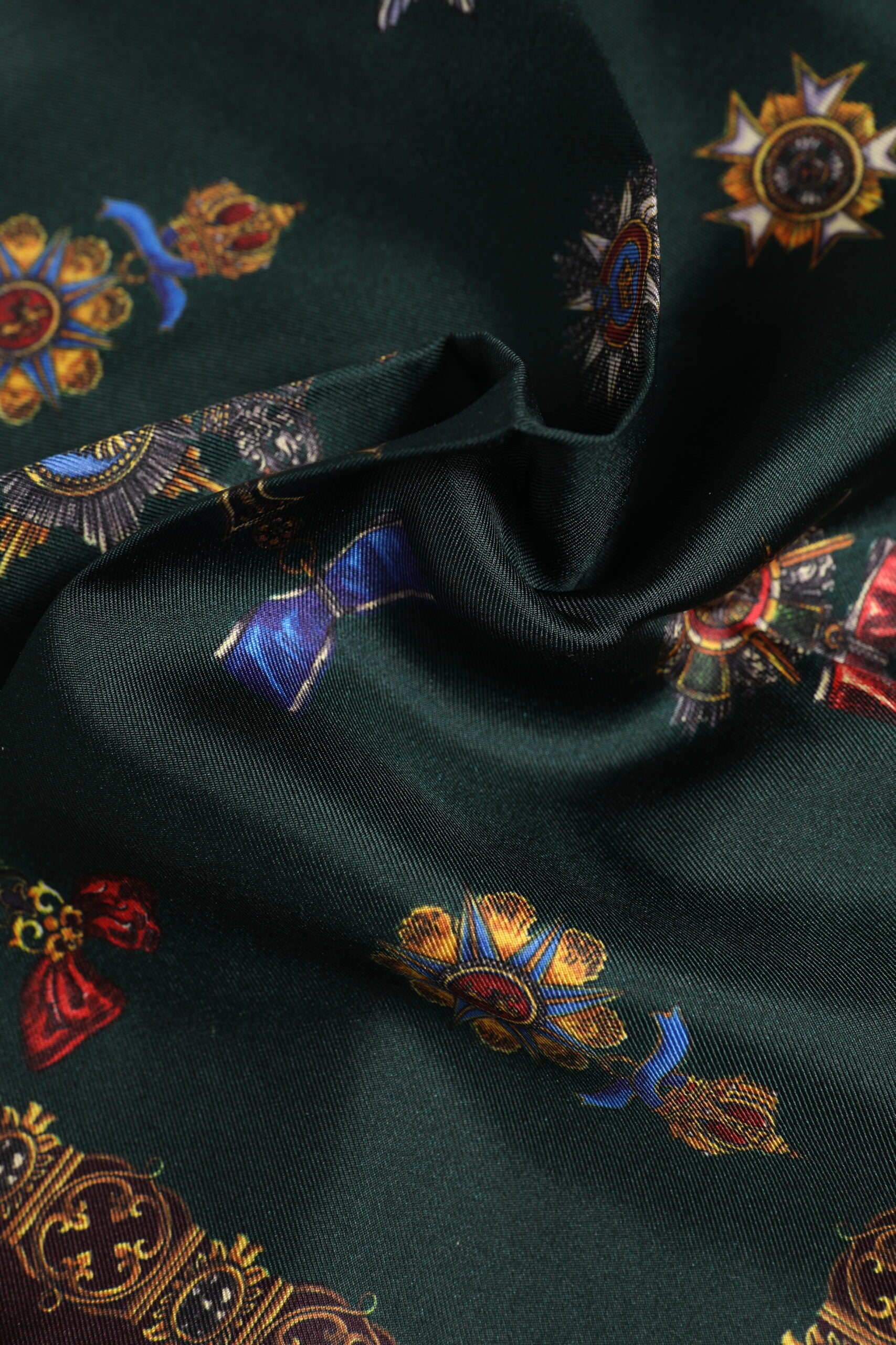 Dolce & Gabbana Green Medals Silk Square Foulard Scarf