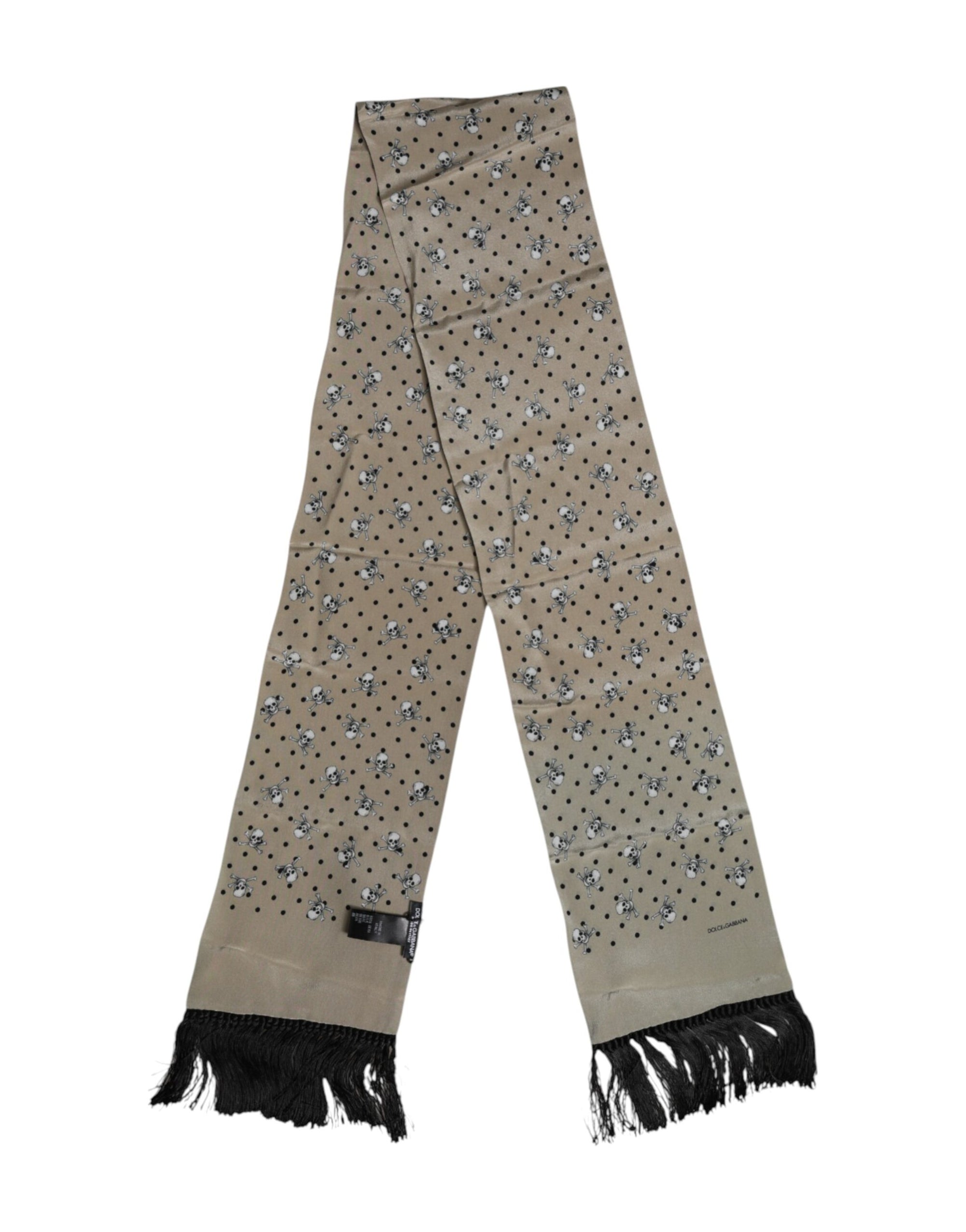 Dolce & Gabbana Gray Skulls Silk Fringes Men Foulard Scarf
