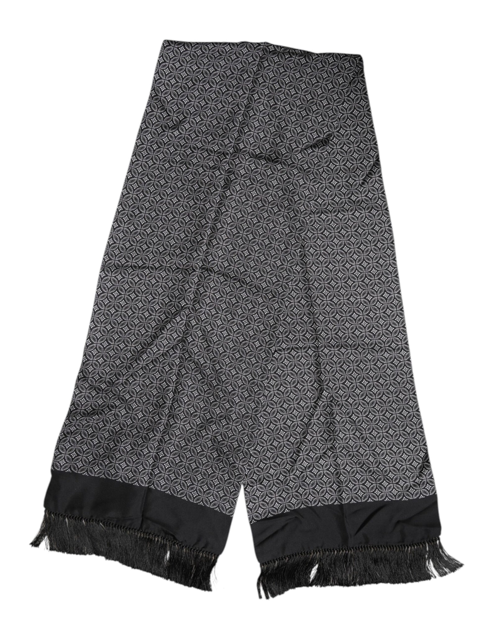 Dolce & Gabbana Black Patterned Fringes Men Foulard Scarf