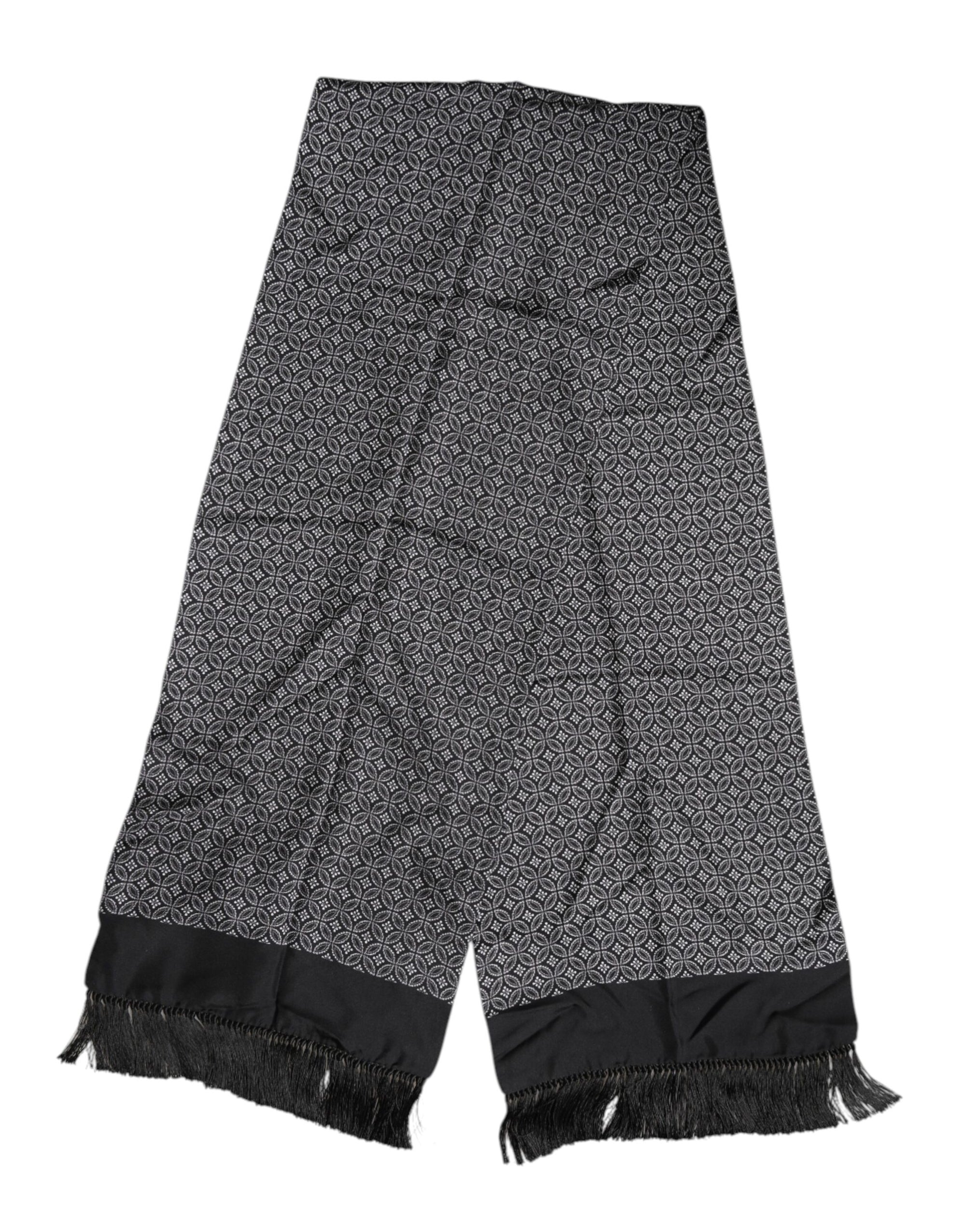 Dolce & Gabbana Black Patterned Fringes Men Foulard Scarf