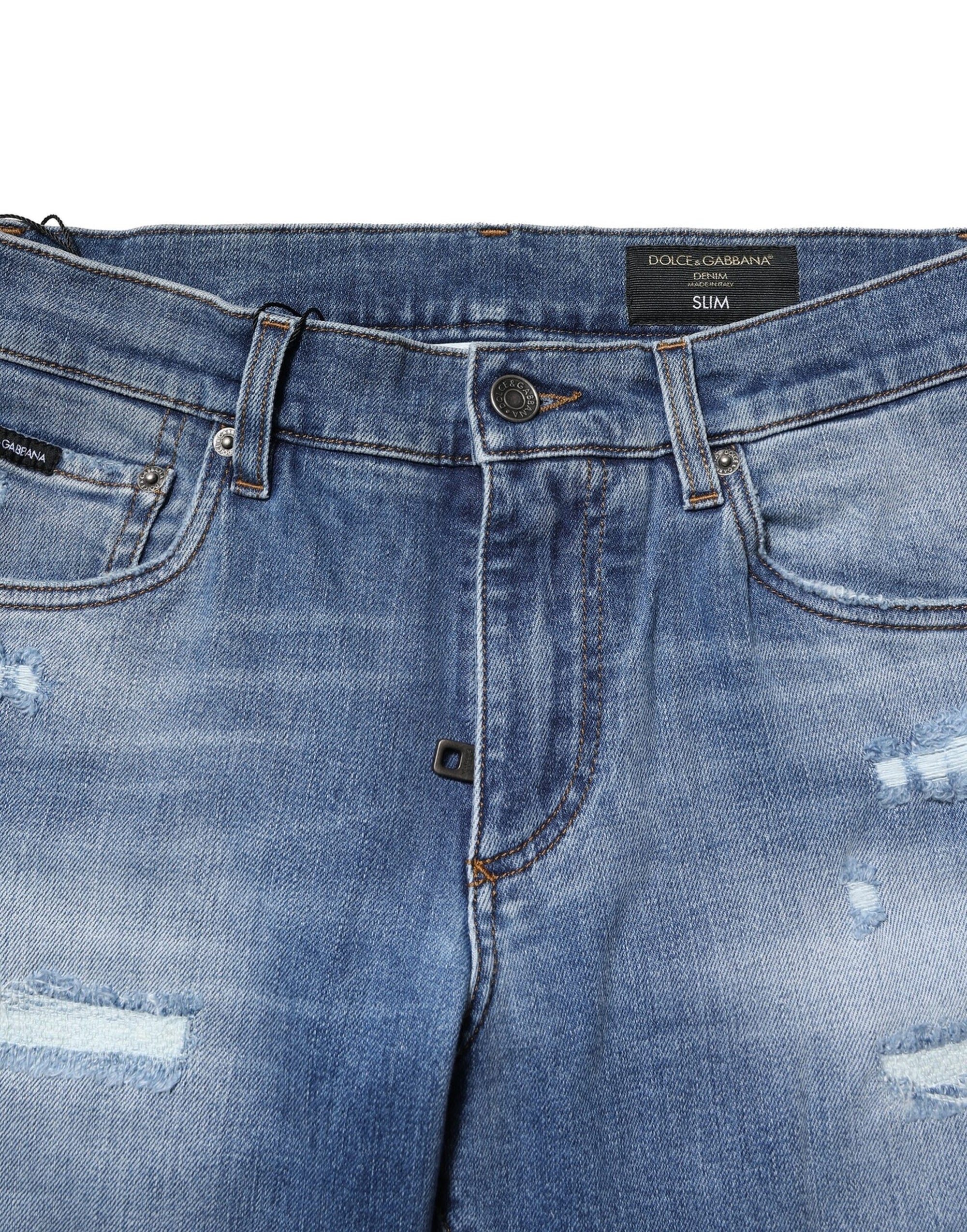 Dolce & Gabbana Blue Washed Cotton Skinny Men Denim Jeans