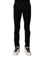 Dolce & Gabbana Black Cotton Logo Plaque Slim Denim Jeans