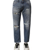 Dolce & Gabbana Blue Washed Tattered Straight Fit Denim Jeans