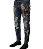 Dolce & Gabbana Blue Cotton Rhinestone Embellish Denim Jeans