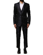 Costume 3 pièces simple boutonnage en jacquard noir Dolce &amp; Gabbana