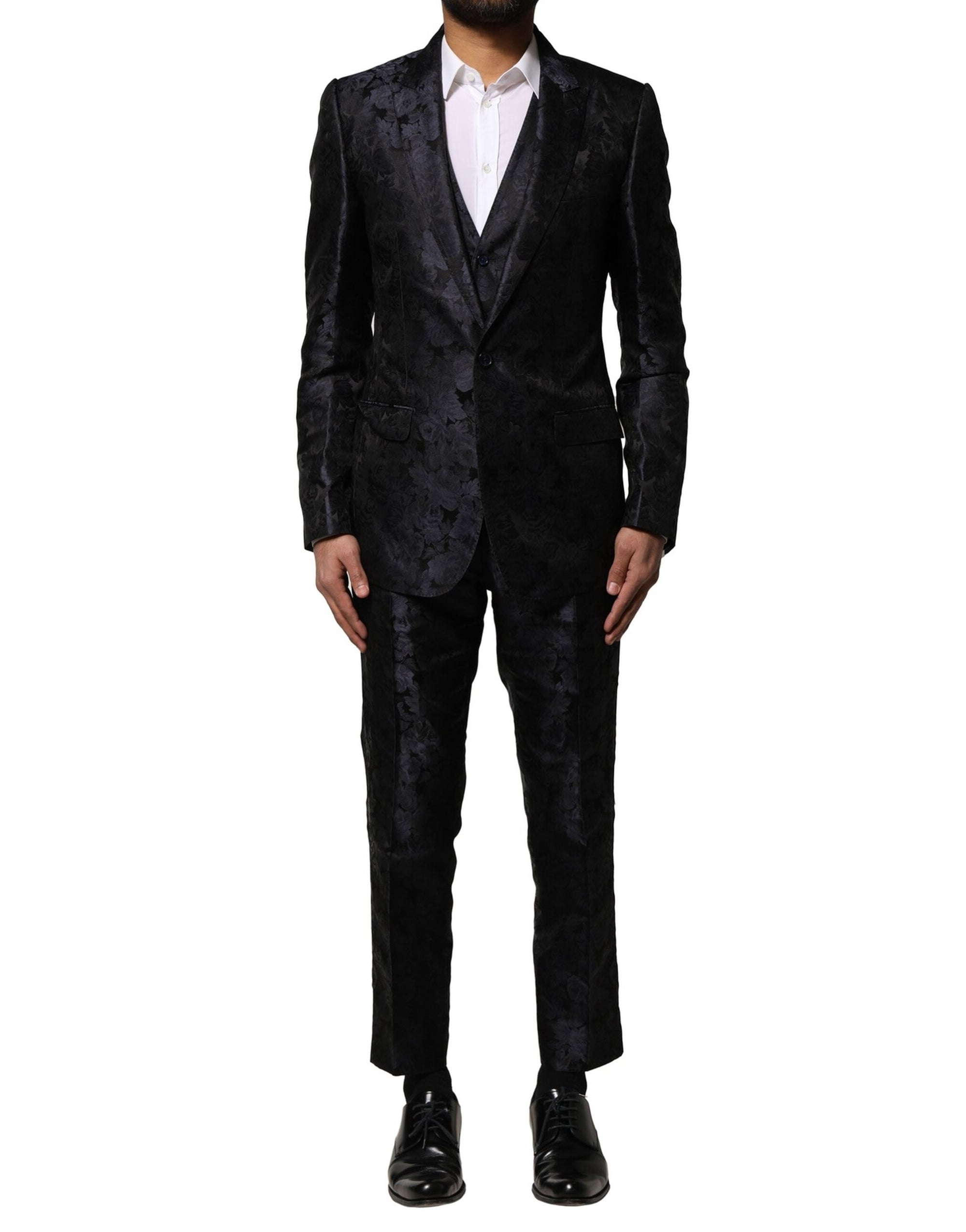 Costume 3 pièces simple boutonnage en jacquard noir Dolce &amp; Gabbana