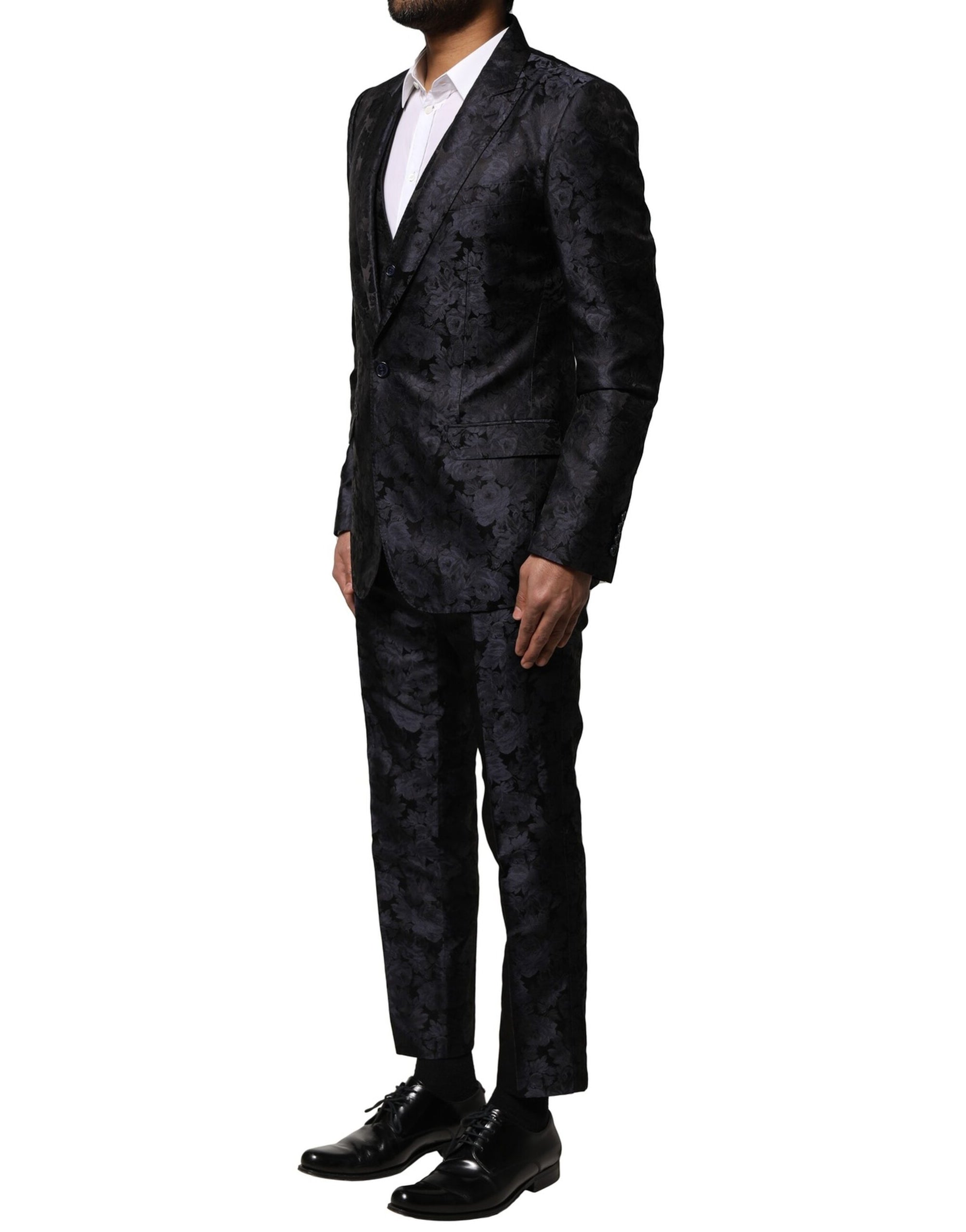 Costume 3 pièces simple boutonnage en jacquard noir Dolce &amp; Gabbana