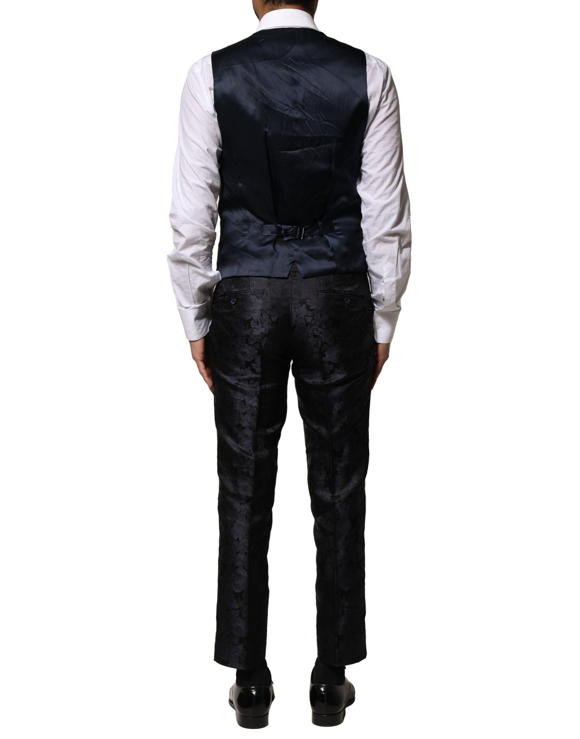 Costume 3 pièces simple boutonnage en jacquard noir Dolce &amp; Gabbana