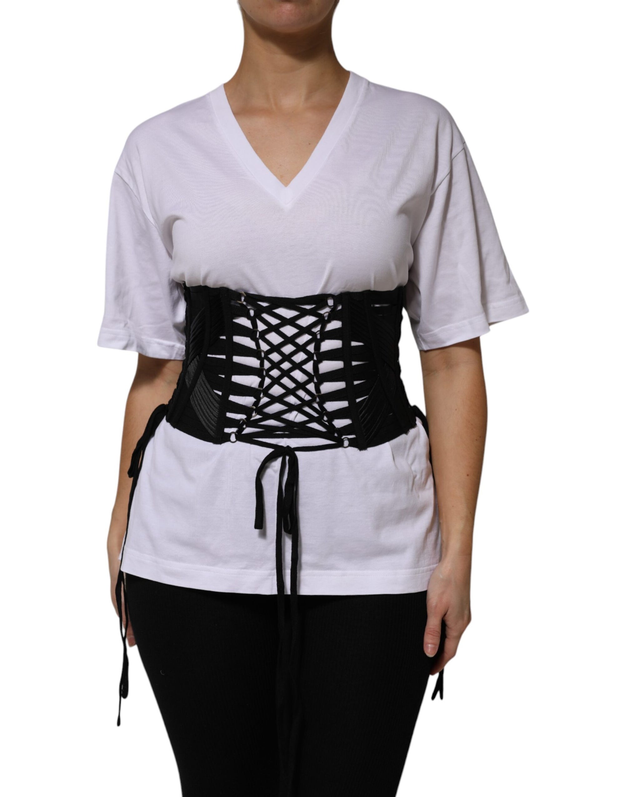 Dolce &amp; Gabbana Black Cotton Waist LaceUp Strap Corset Belt