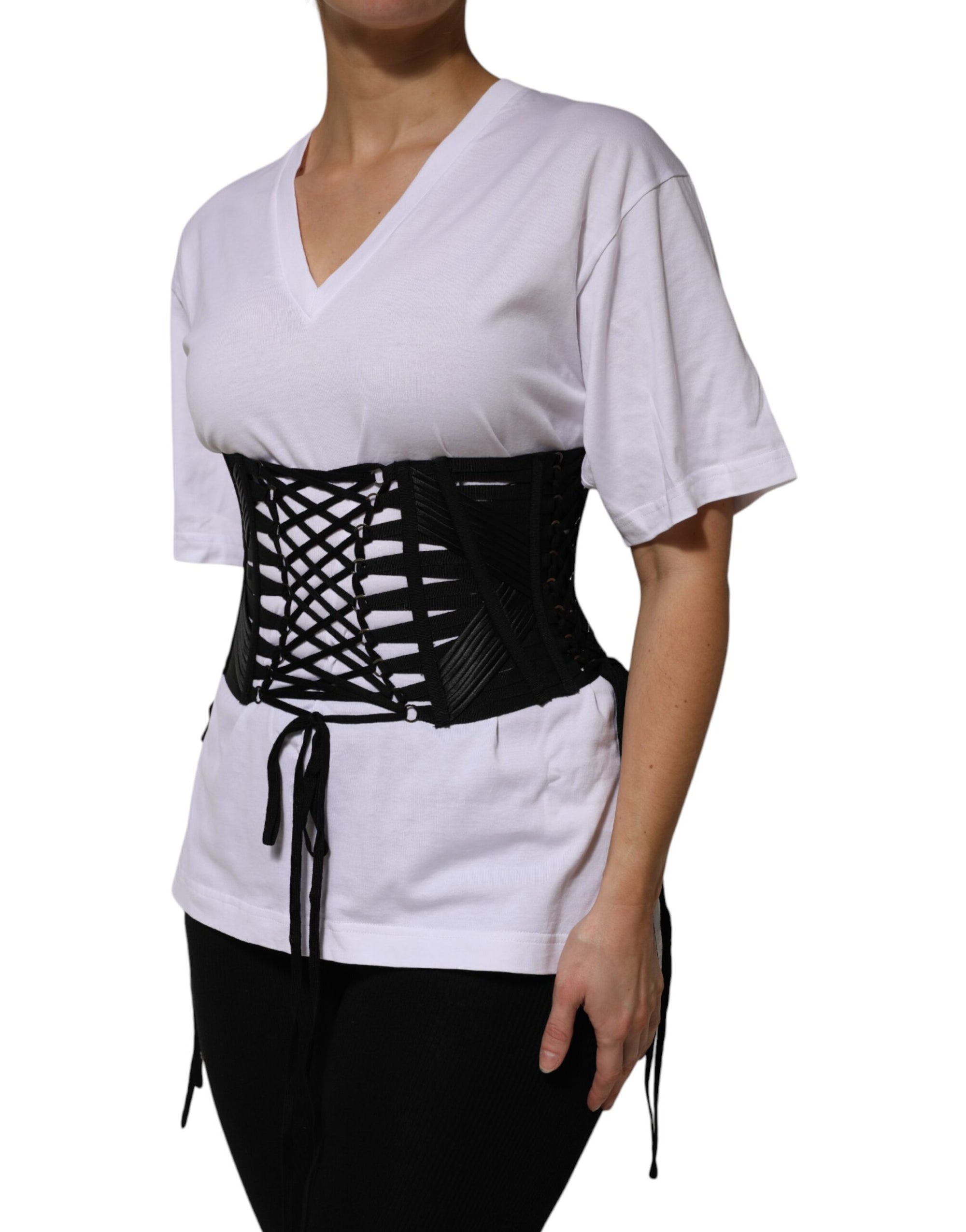 Dolce &amp; Gabbana Black Cotton Waist LaceUp Strap Corset Belt