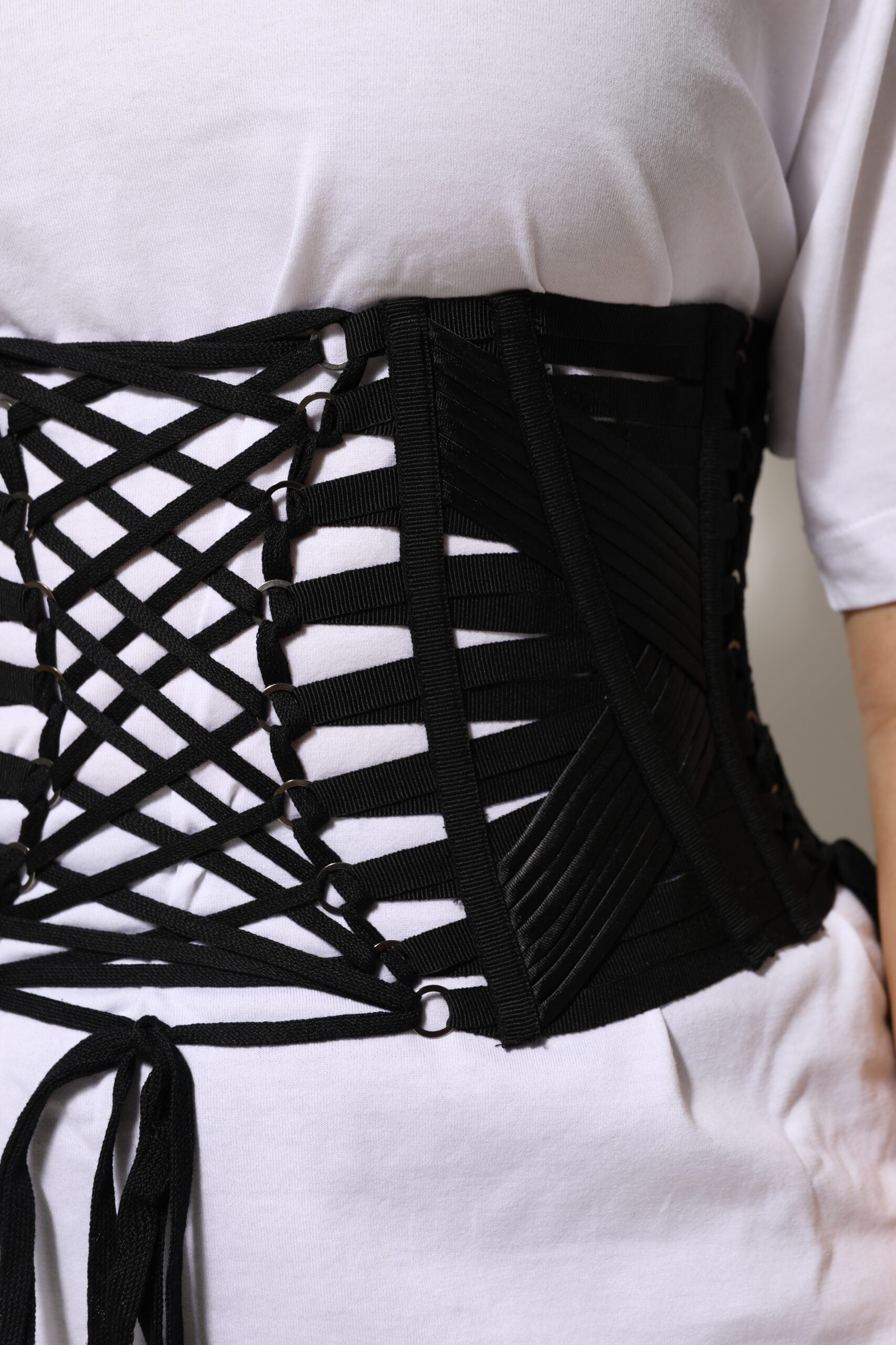 Dolce &amp; Gabbana Black Cotton Waist LaceUp Strap Corset Belt