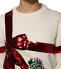Dolce & Gabbana White Sequined Crew Neck Pullover Sweater