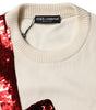 Dolce & Gabbana White Sequined Crew Neck Pullover Sweater