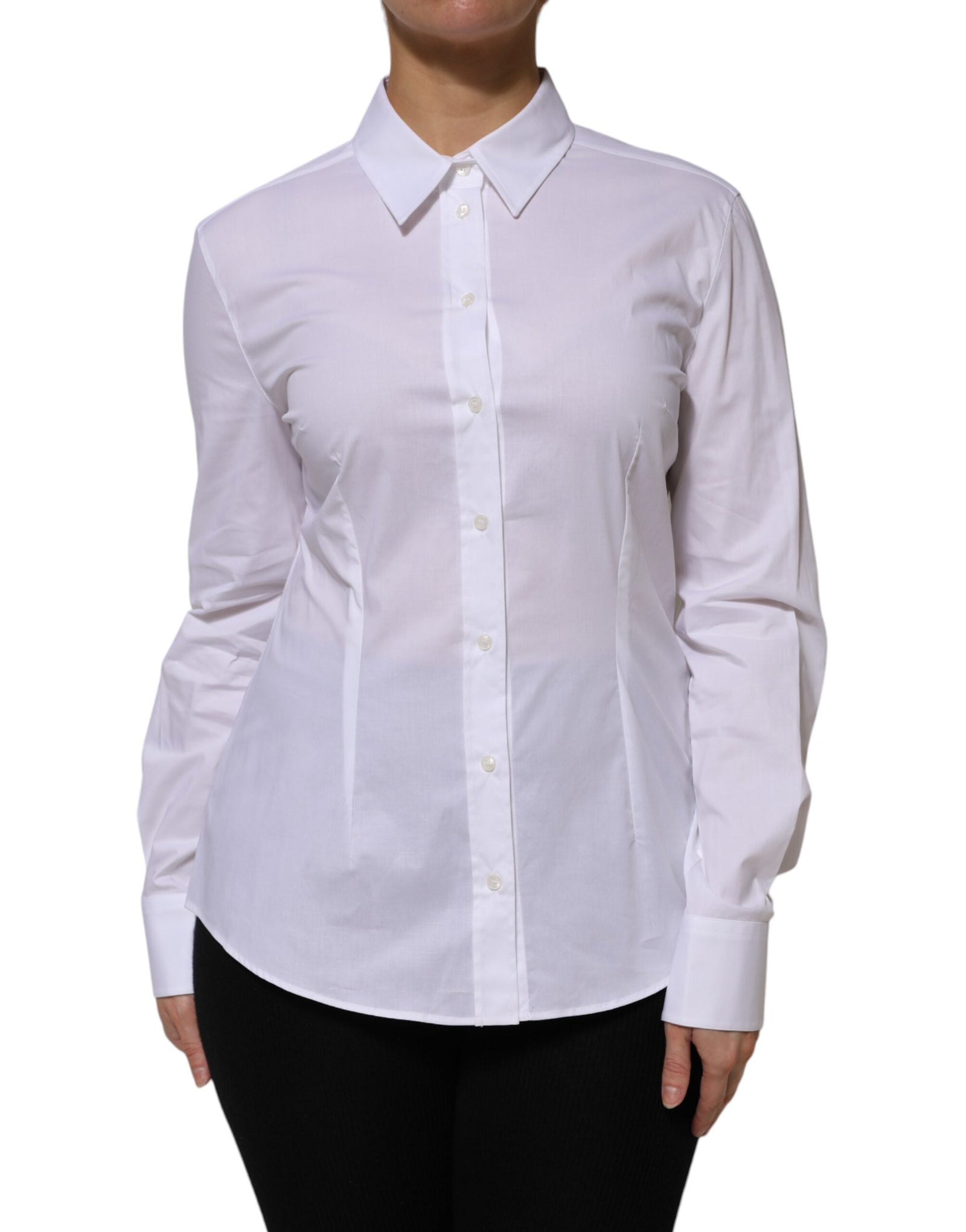Dolce &amp; Gabbana White Cotton Collared Long Sleeves Shirt Top