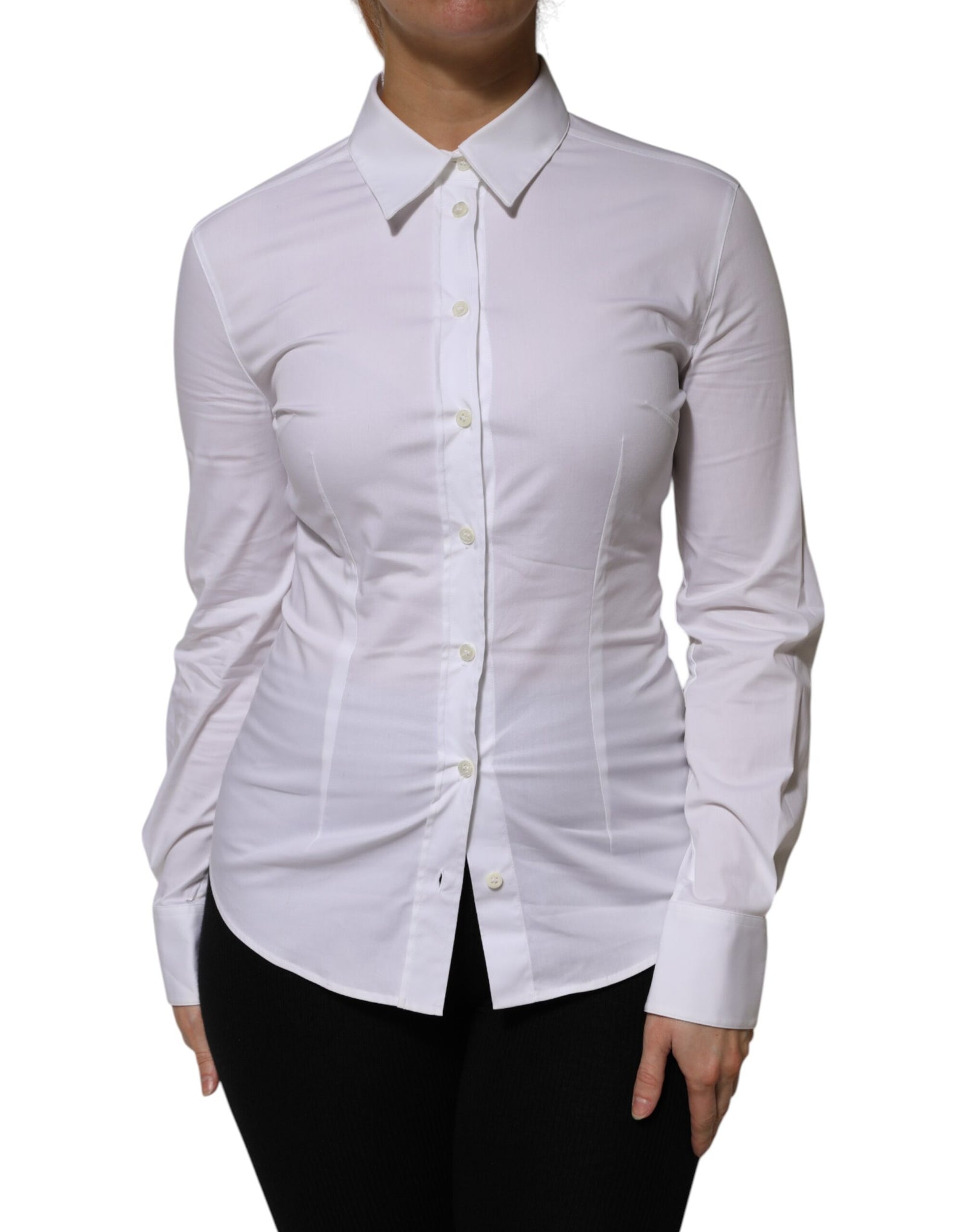 Dolce &amp; Gabbana White Cotton Collared Long Sleeves Shirt Top