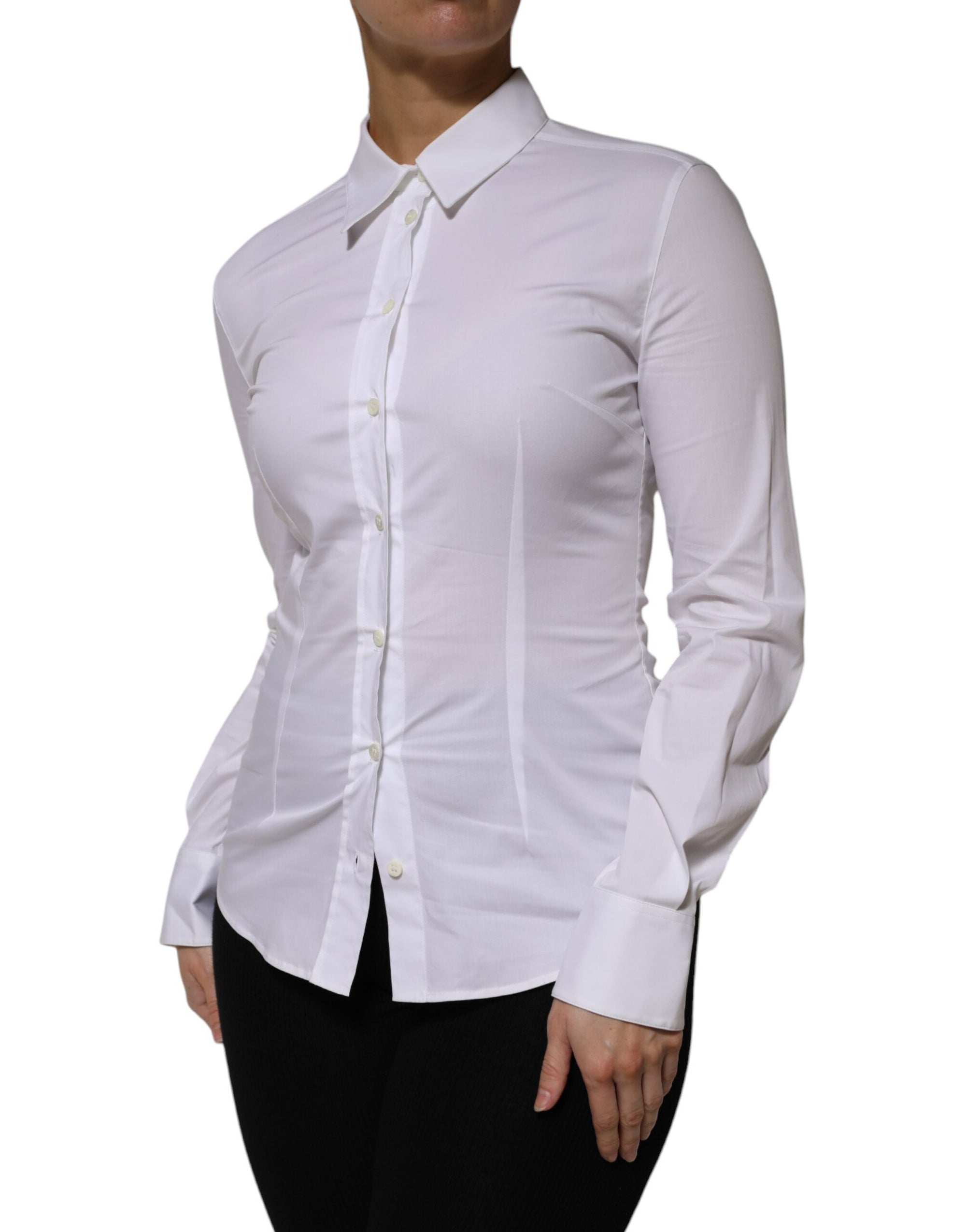 Dolce & Gabbana - Haut chemise à manches longues en coton blanc avec col
