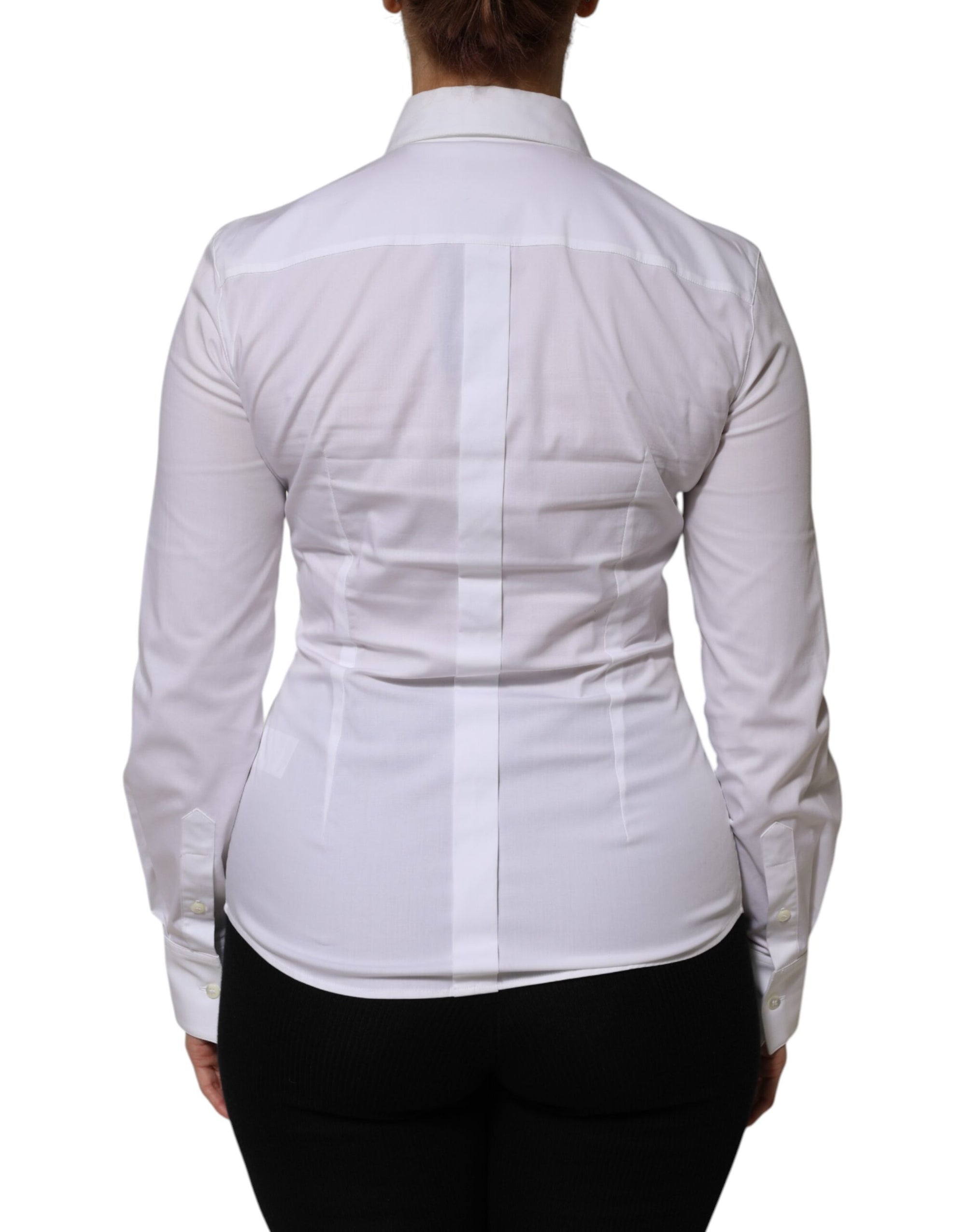 Dolce & Gabbana - Haut chemise à manches longues en coton blanc avec col