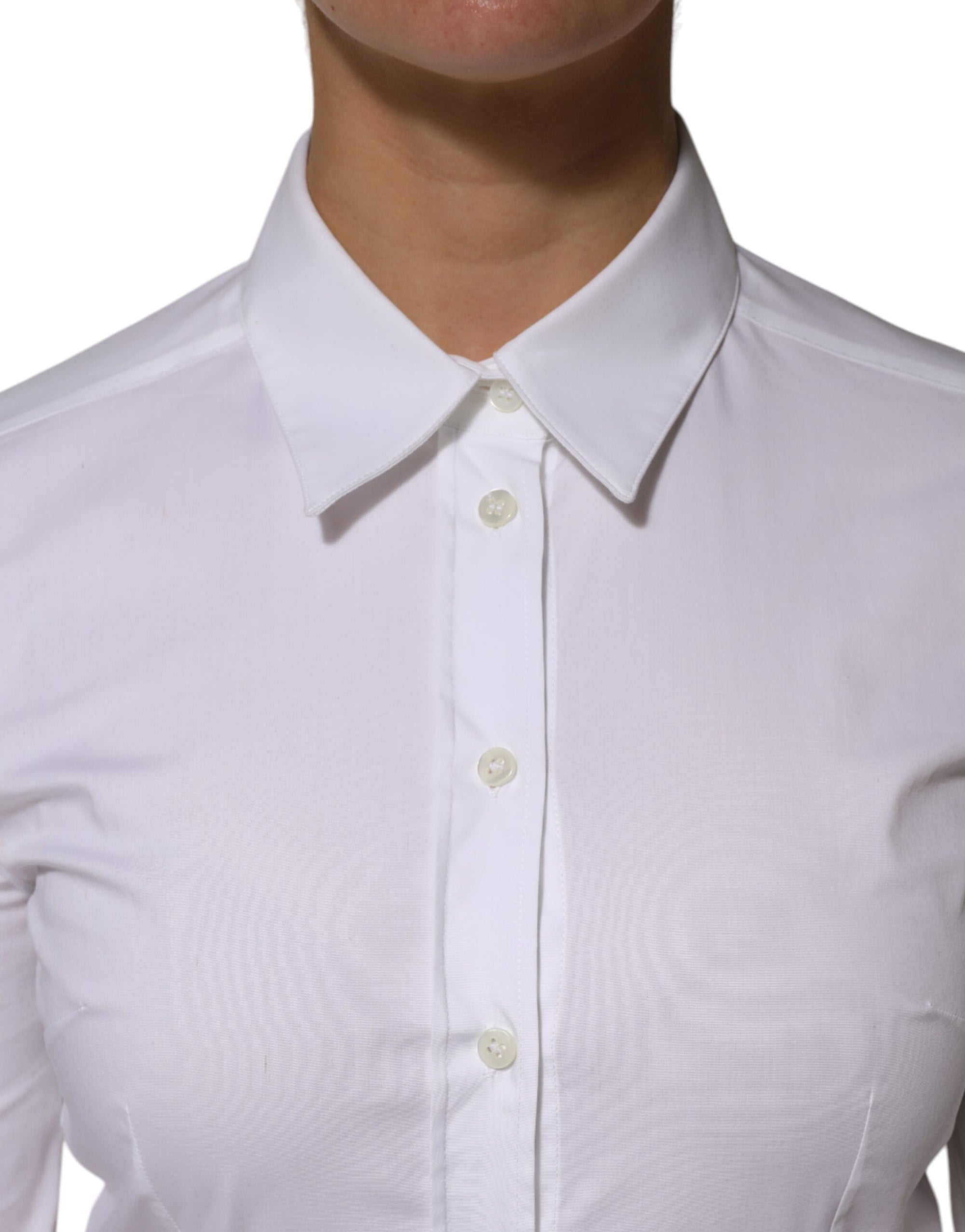 Dolce & Gabbana - Haut chemise à manches longues en coton blanc avec col