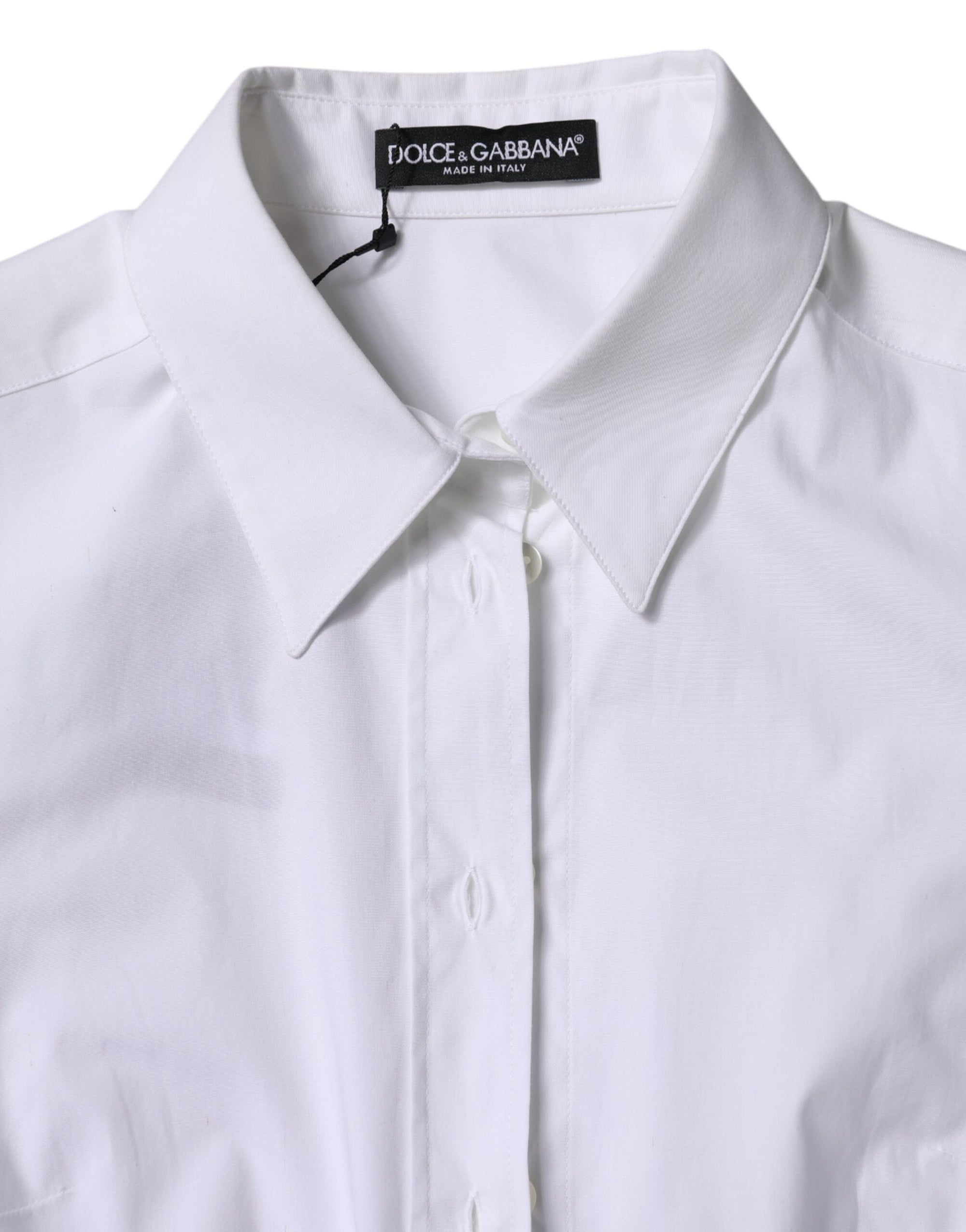 Dolce & Gabbana - Haut chemise à manches longues en coton blanc avec col