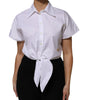 Dolce & Gabbana White Jacquard Cotton Collared Shirt Top