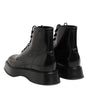 Dolce & Gabbana Black Leather Logo Ankle Boots Lace Up Shoes