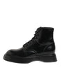Dolce & Gabbana Black Leather Logo Ankle Boots Lace Up Shoes
