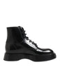 Dolce & Gabbana Black Leather Logo Ankle Boots Lace Up Shoes
