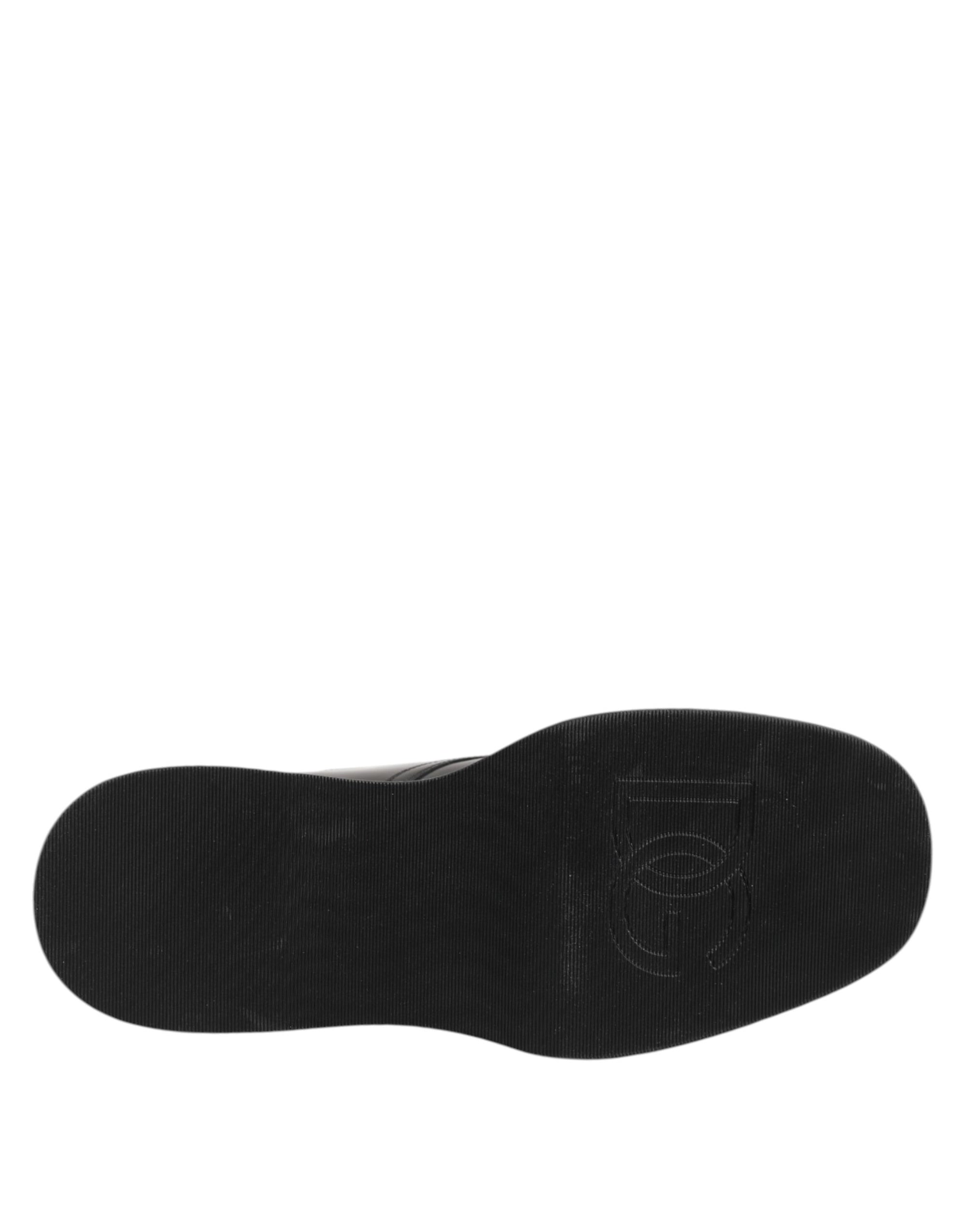Dolce & Gabbana Black Leather Logo Ankle Boots Lace Up Shoes