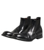 Dolce & Gabbana Black Leather Ankle Boots Slip On Shoes