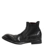 Dolce & Gabbana Black Leather Ankle Boots Slip On Shoes