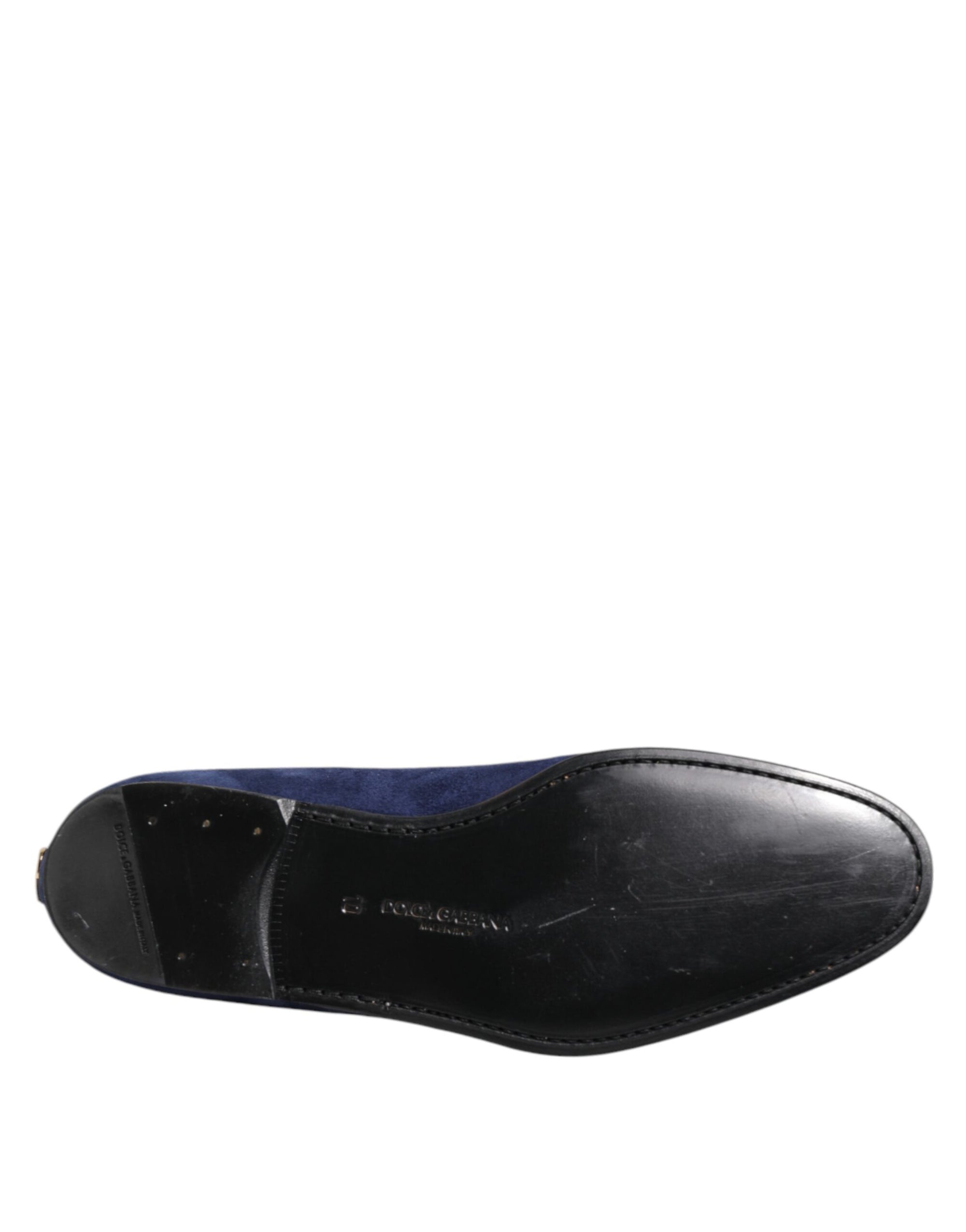 Mocassins Dolce &amp; Gabbana en velours bleu avec logo DG, chaussures habillées