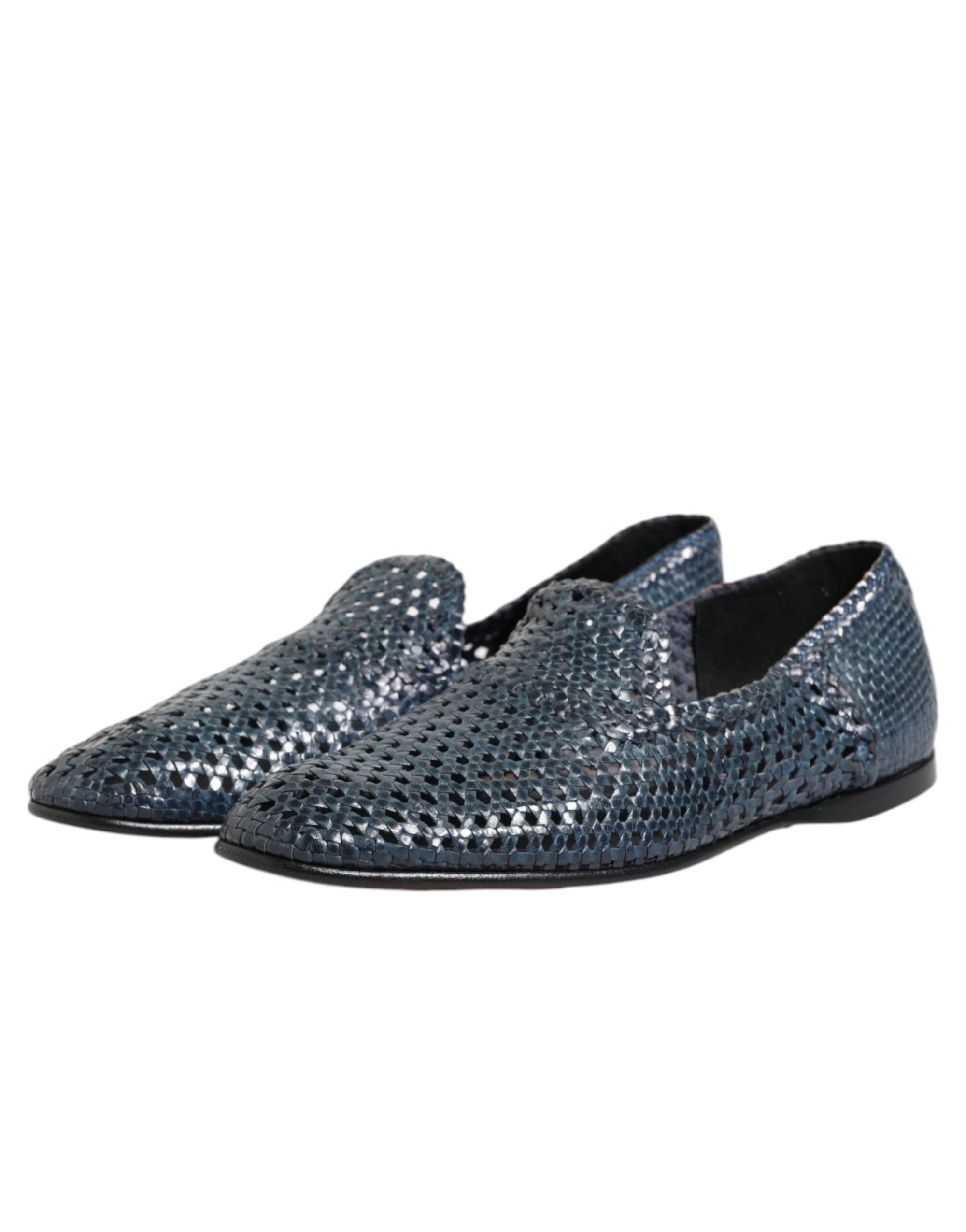 Mocassins à enfiler en cuir tressé bleu Dolce &amp; Gabbana