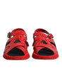 Dolce & Gabbana Red Black Leather Ankle Strap Sandals Shoes