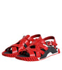 Dolce & Gabbana Red Black Leather Ankle Strap Sandals Shoes
