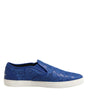Dolce & Gabbana Blue Leather Lace Slip On Sneaker Shoes