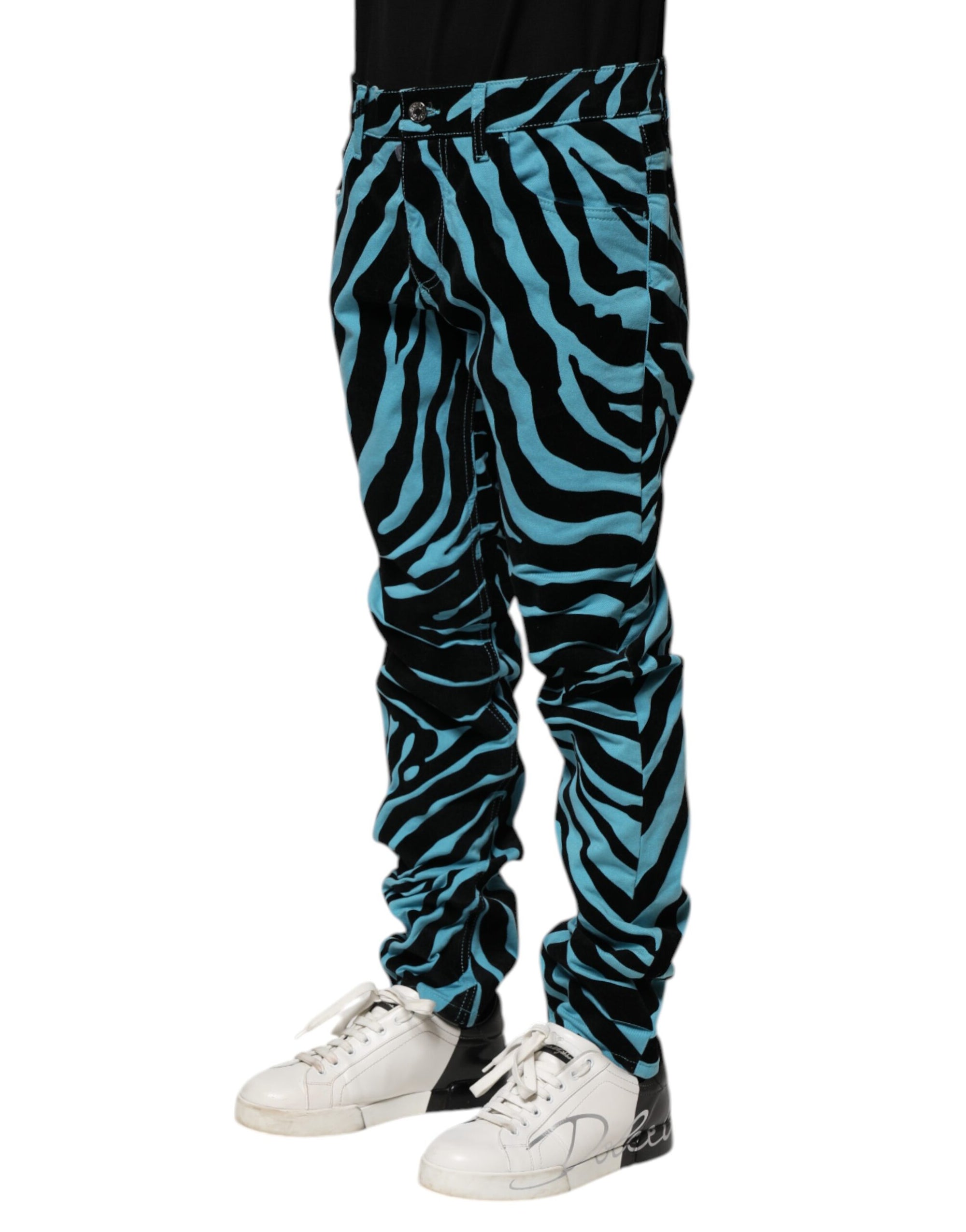 Dolce & Gabbana Blue Black Stripes Skinny Denim Jeans