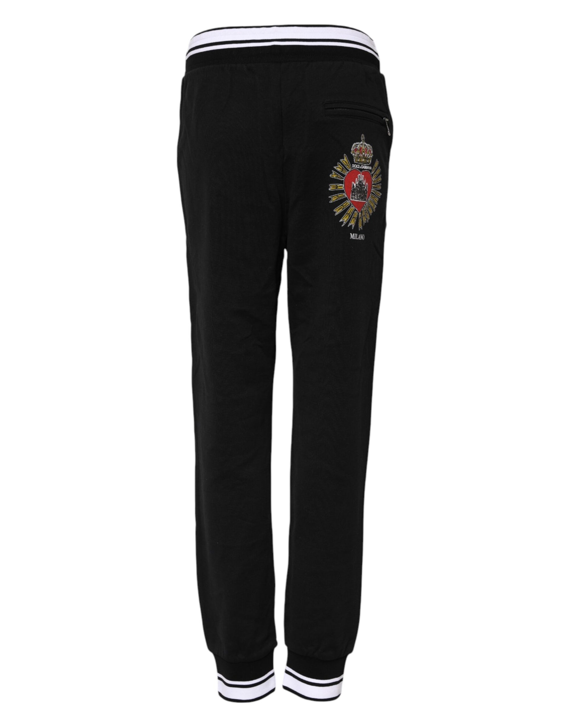 Pantalon de jogging taille moyenne en coton noir Dolce &amp; Gabbana