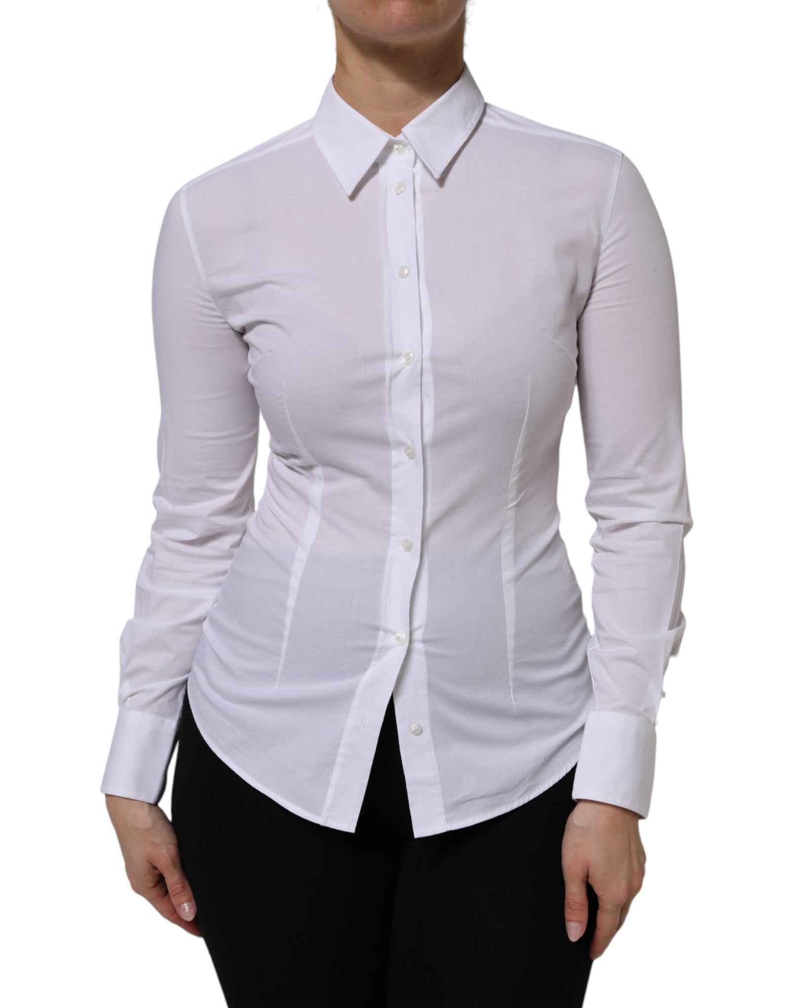 Dolce &amp; Gabbana White Cotton Collared Long Sleeves Top Shirt