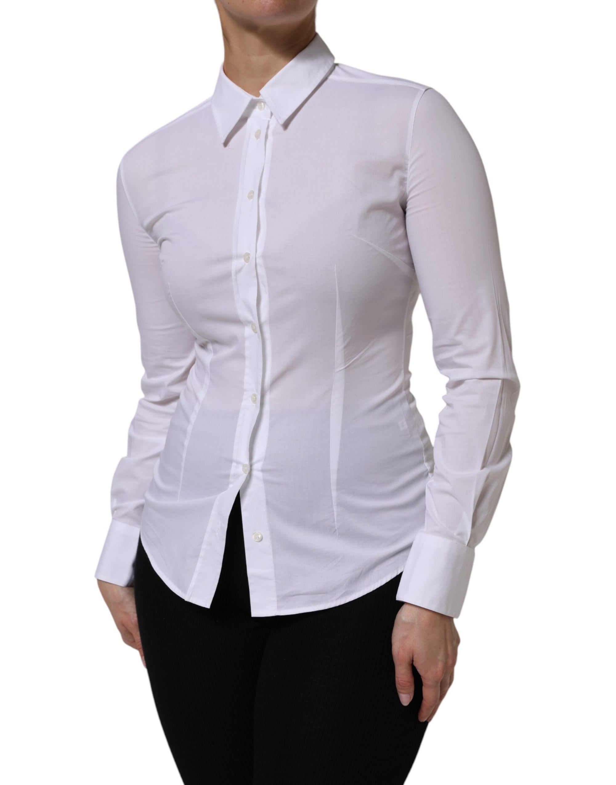 Chemise à manches longues et col en coton blanc Dolce & Gabbana