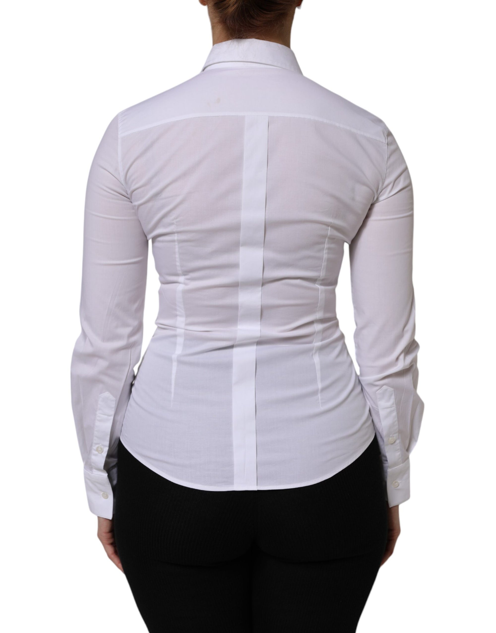 Chemise à manches longues et col en coton blanc Dolce & Gabbana