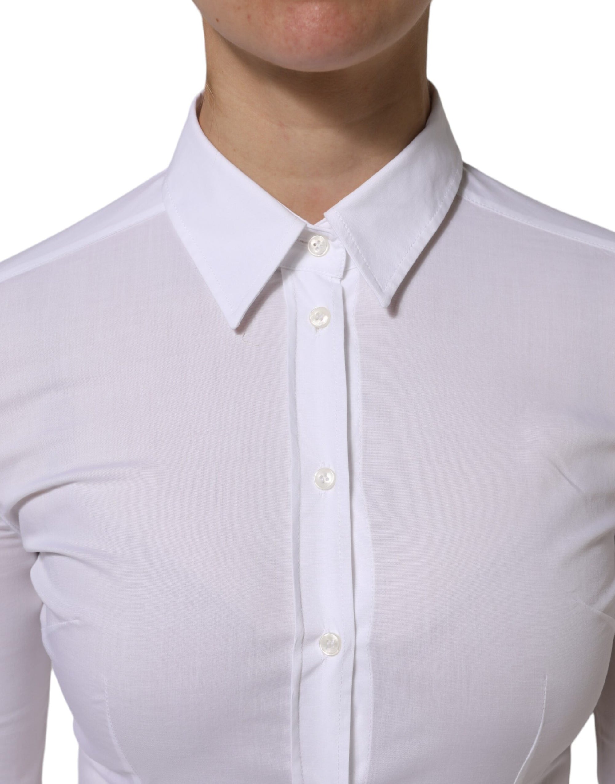 Chemise à manches longues et col en coton blanc Dolce & Gabbana
