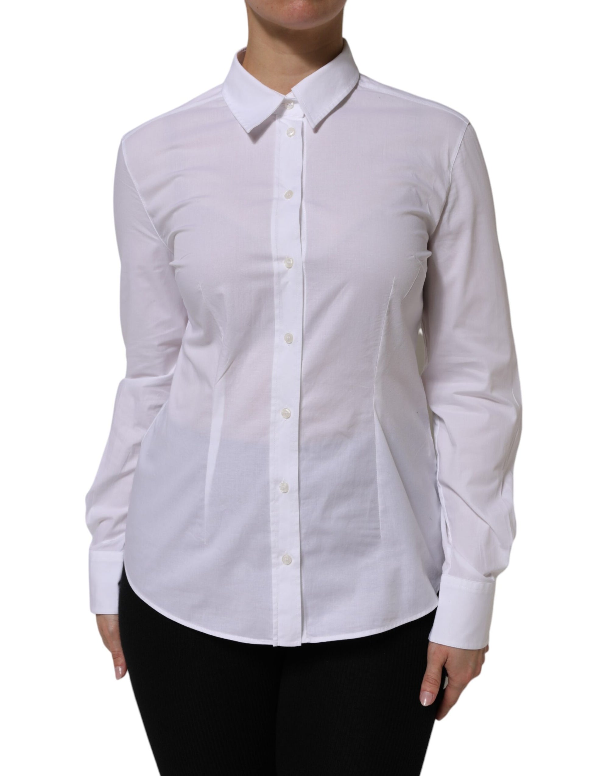 Chemise à manches longues et col en coton blanc Dolce & Gabbana